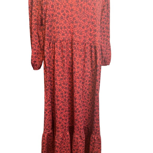 2/$30 Zara M Red & Black Floral Peasant Print Midi Dress - Picture 11 of 13